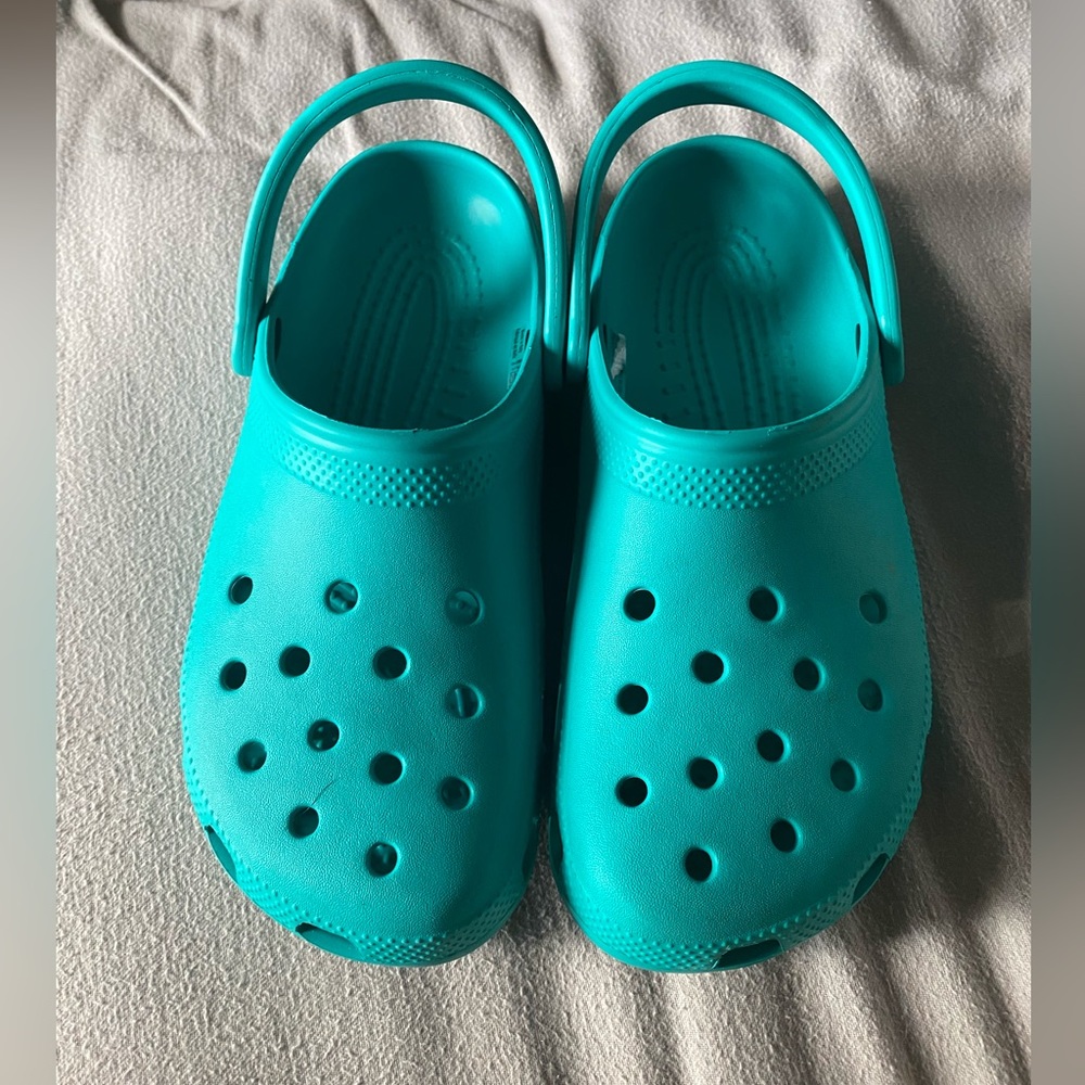ONLY WORN ONCE!! Teal crocs